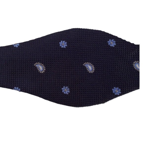 BROOKS BROTHERS 346 Blue Paisley Flower Silk Adjust Self Bow Tie 2".1/4 EX COND - Picture 2 of 3